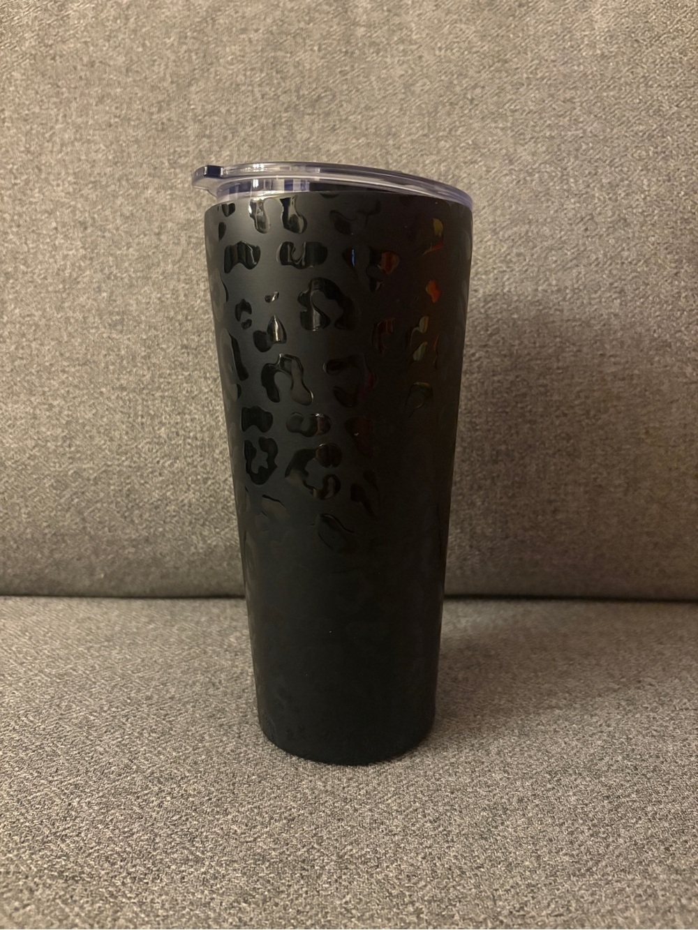 Black Leopard Print Insulated Travel Tumbler with Clear Lid
